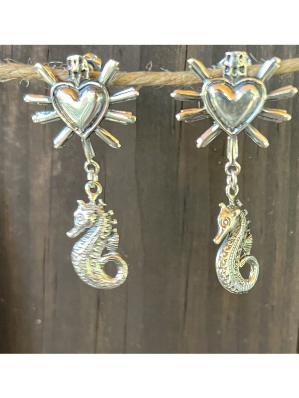 Handcrafted Sterling Silver 925 Seahorse Heart Dangle Earrings